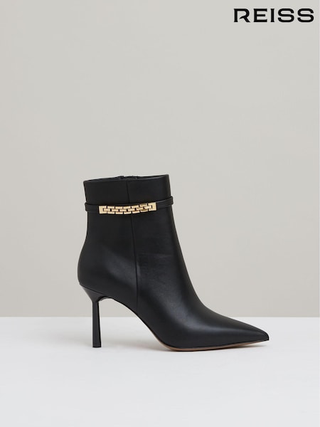 Reiss Emily Leather Chain Embellished Ankle Boots (AA3751) | €391