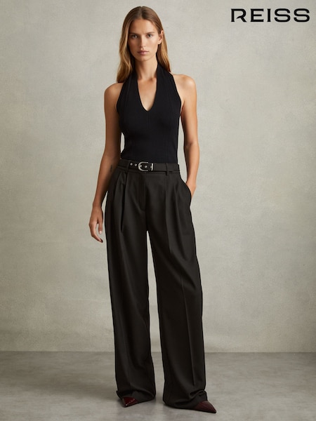 Reiss Black Freja Wide Belted Wide Leg Trousers (AA3758) | AED994