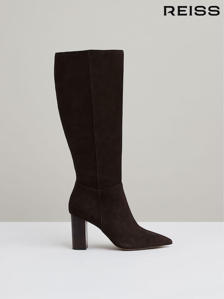 Suklaa - Reiss Bianca Block Heel Knee High Boots (AA3764) | €548