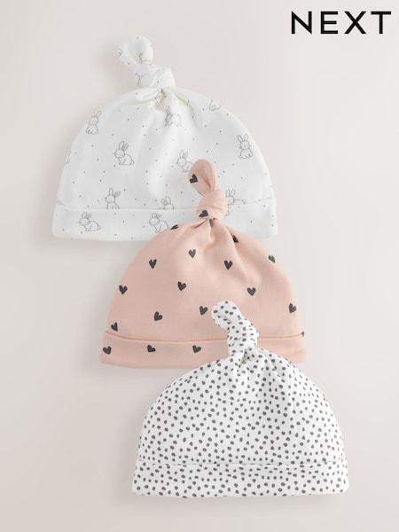 Conejito blanco/negro - 100% Cotton Tie Top Baby Hats 3 Pack (0-12mths) (AA3785) | 8 €
