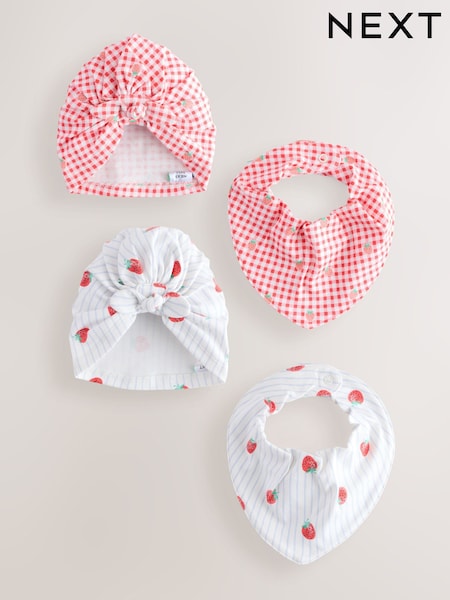Kırmızı Çilek - Baby Turban and Dribble Bibs 4 Piece Set (0mths-2yrs) (AA3787) | ₺370