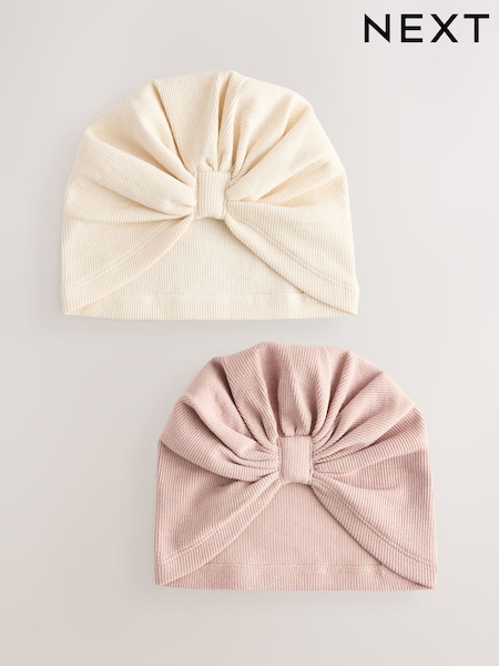 Neutral Baby Bow Turban 100% Cotton Hats 2 Pack (0mths-2yrs) (AA3788) | €7