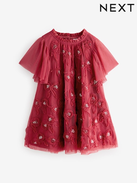 Red Mesh Flower Print  Dress (3mths-7yrs) (AA3795) | €16 - €19