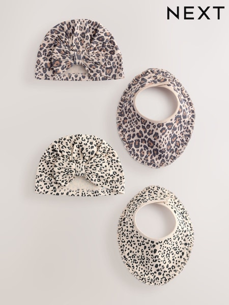 Animal Print Baby Turbans and Dribble Bibs 4 Piece Set (0mths-2yrs) (AA3810) | $18