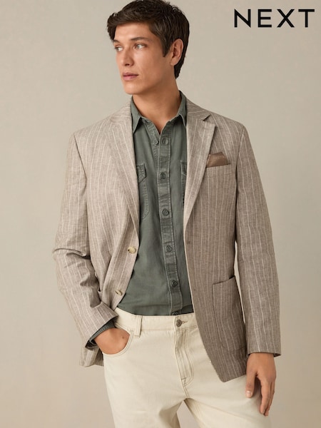 Neutral Cotton Linen Blend Stripe Blazer (AA3812) | €106