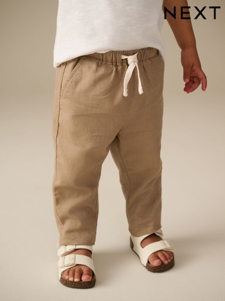 Tan Brown Linen Blend Trousers (3mths-7yrs) (AA3814) | $13 - $16