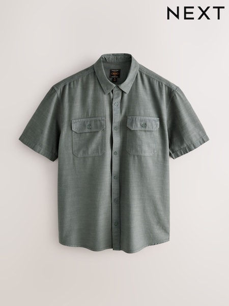 Колір хакі - Cotton Tencel Blend Short Sleeve Shirt (AA3829) | 1 300 грн