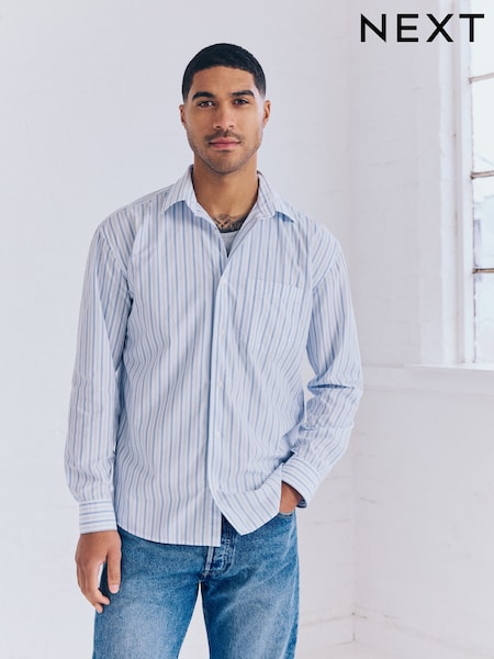 Белый - Stripe Poplin Long Sleeve Oxford 100% Cotton Shirt (AA3845) | €36