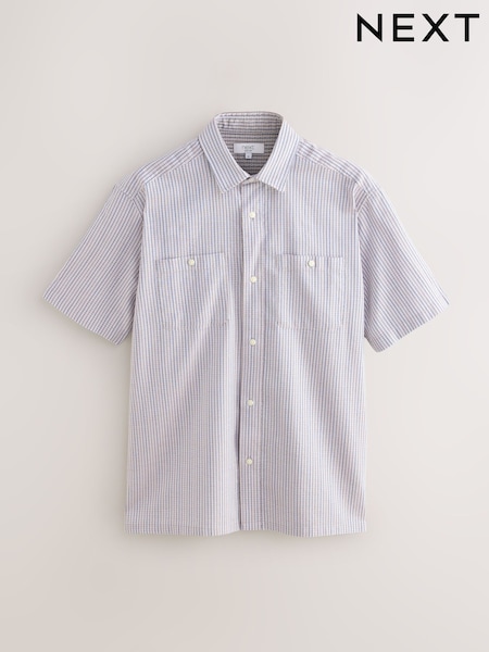 Pink Textured Stripe Short Sleeve 100% Cotton Shirt (AA3852) | R$ 305