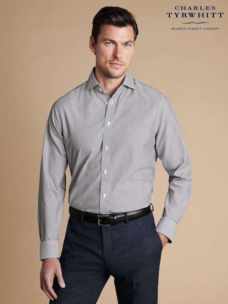 Charles Tyrwhitt Black Slim Fit Non-Iron Cutaway Collar Bengal Stripe 100% Cotton Shirt (AA3922) | $114