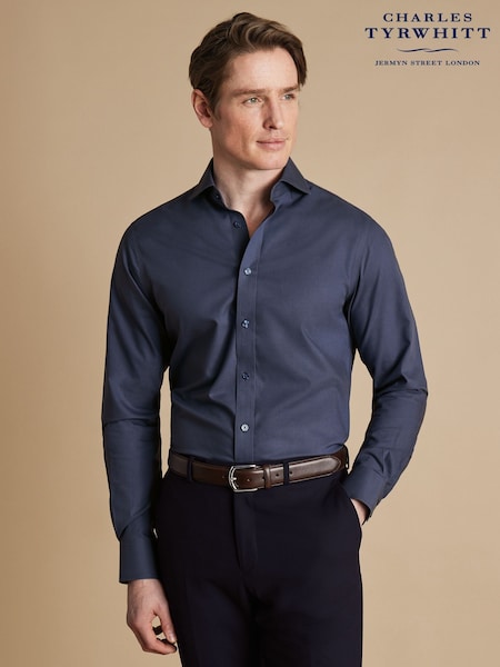 Charles Tyrwhitt Blue Slim Fit Cutaway Collar Non Iron Poplin 100% Cotton Shirt (AA3927) | €43