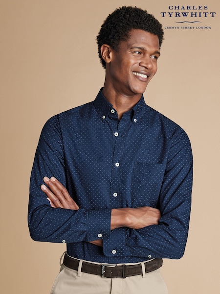Charles Tyrwhitt Blue Slim Fit Non-Iron Spot Casual Print 100% Cotton Shirt (AA3930) | €46