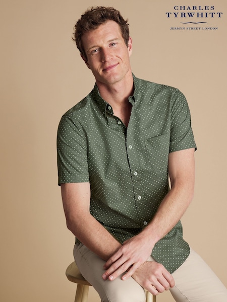 Charles Tyrwhitt Green Slim Fit Non-Iron Spot Print 100% Cotton Shirt (AA3951) | €46