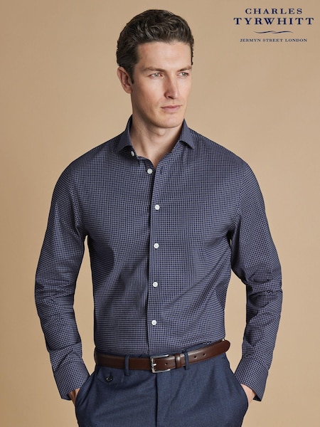 Charles Tyrwhitt Blue Slim Fit Non Iron Stretch Twill Fine Check Shirt (AA3964) | 185 QAR