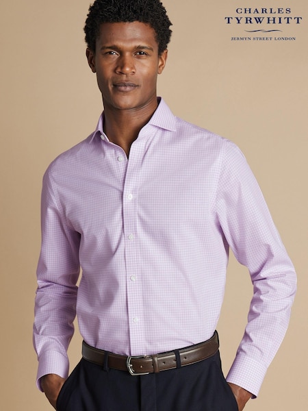 Charles Tyrwhitt Purple Slim Fit Non Iron Poplin Grid 100% Cotton Check Shirt (AA3975) | kr1 370