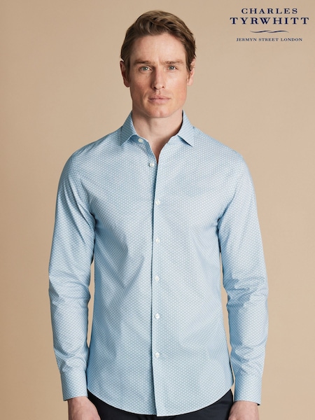 Charles Tyrwhitt Blue Slim Fit Non-iron Link Print 100% Cotton Shirt (AA3976) | €100