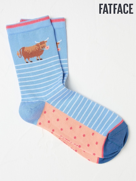 Hetty la vaca de las Altolands en azul - FatFace Women's Socks (AA4143) | 11 €