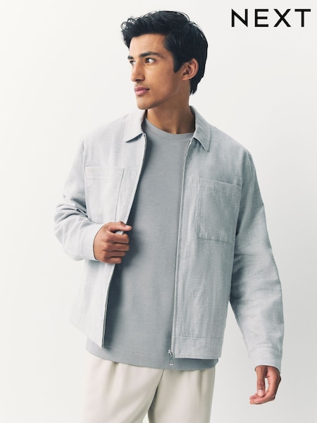 Light Grey Linen Blend Textured Shacket (AA4151) | R$ 565