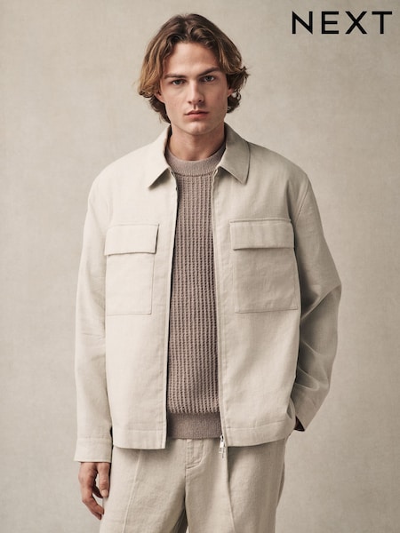 بيج فاتح - Cotton Linen Blend Shacket (AA4167) | ‏27 ر.ع.‏