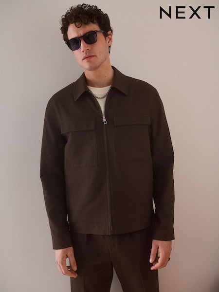 Brown Cotton Linen Blend Shacket (AA4170) | R$ 565
