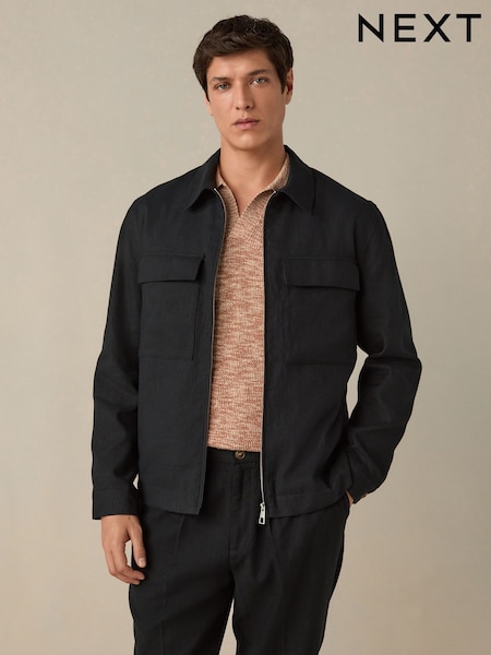 Black Cotton Linen Blend Shacket (AA4175) | R$ 565