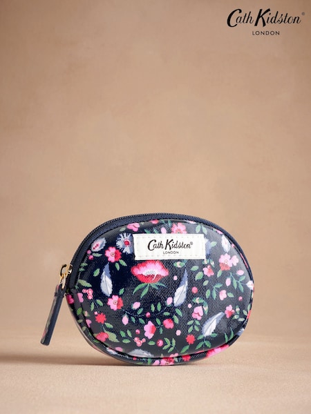 Navy Feather Ditsy - Cath Kidston 100% puuvillaa, pyöreä tasku Kukkaro (AA4374) | €22