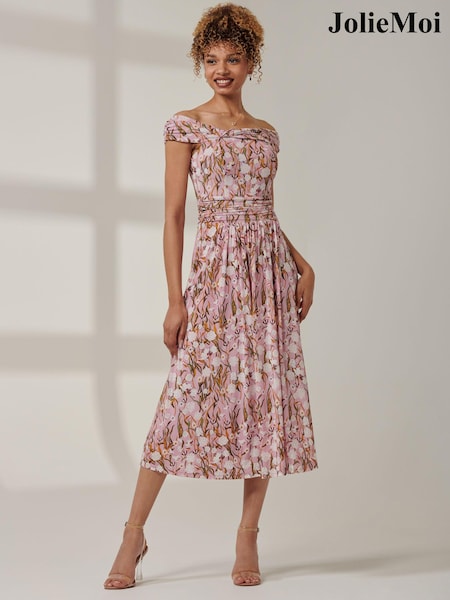 Jolie Moi Bardot Twist Detail Midi Dress (AA4409) | 196 LEI