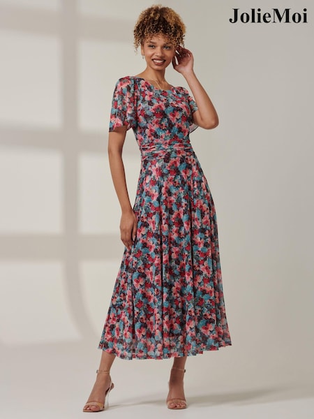 Jolie Moi Blue Paityn Angel Sleeve Mesh Maxi Dress (AA4410) | €122
