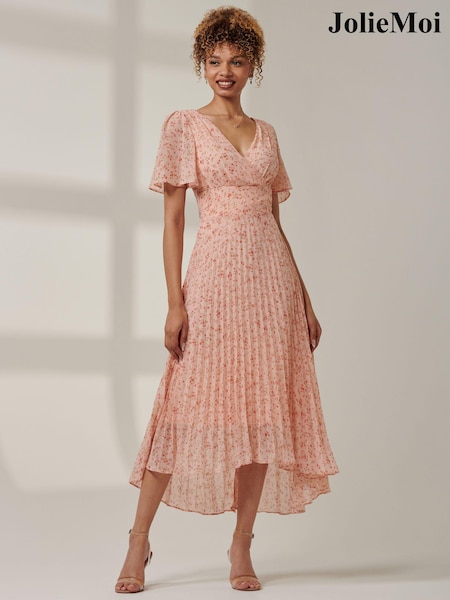 Jolie Moi Pink Meagan V-Neck Chiffon Maxi Dress (AA4419) | ₪397