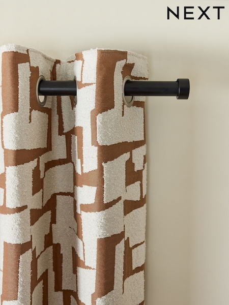 Tan Brown Abstract Shapes Bouclé Eyelet Lined Curtains (AA4425) | €84 - €185