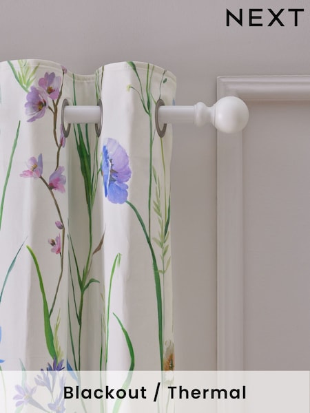 White Spring Meadow Floral Sateen Blackout/Thermal Eyelet Curtains (AA4433) | €63 - €146