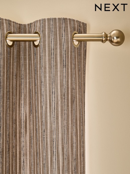 Dark Natural/Grey Woven Stripe Eyelet Lined Curtains (AA4435) | €118 - €249