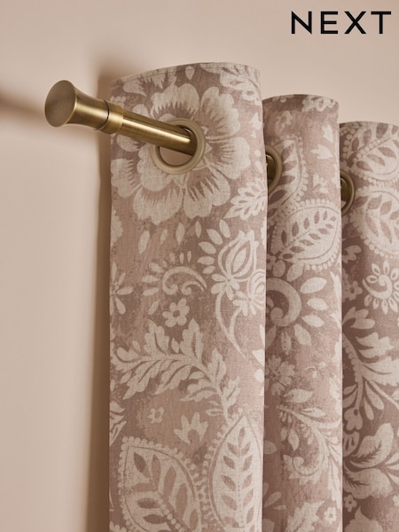 Country Luxe Floral Print Woodblock Eyelet Lined Curtains (AA4441) | 115 € - 242 €