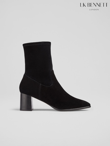 LK Bennett Black Harp Block Heel Stretch Ankle Black Boots (AA4454) | R$ 3,940