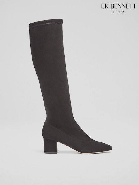 LK Bennett Eldon Block Heel Stretch Knee Black Boots (AA4462) | €701