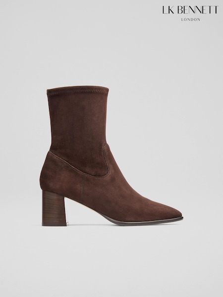 LK Bennett Harp Espresso Block Heel Stretch Ankle Brown Boots (AA4473) | 1,975 QAR