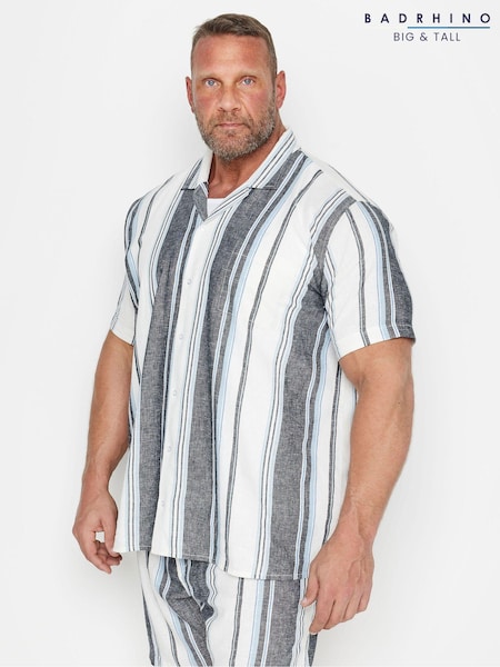 BadRhino Big & Tall Blue Striped Short Sleeve Linen Shirt (AA4496) | €24