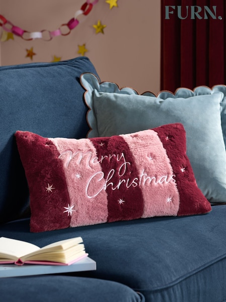 Furn Merry Christmas Faux Fur Stripe Fibre Filled Cushion