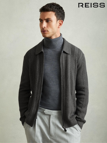 Reiss Winnie Zip Through Cabled Jumper with Cotton and Wool (AA4567) | € 195