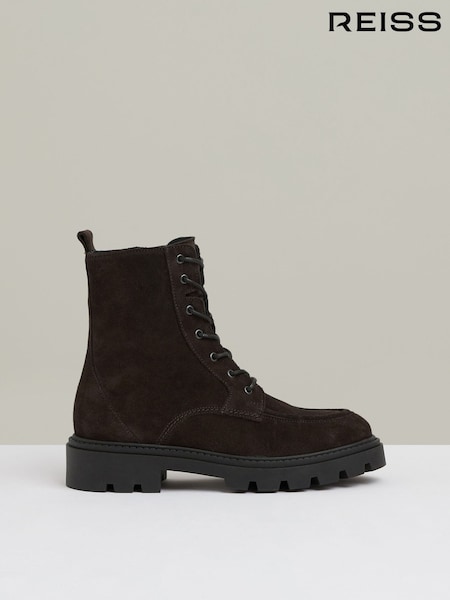 Reiss Chocolate Ellie Leather Lace-Up Boots (AA4568) | AED1,642