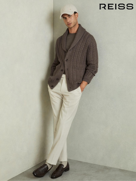 Taupe meliert - Reiss Armitage Cabled Shawl Collar Cardigan with Cotton and Wool (AA4574) | 227 €