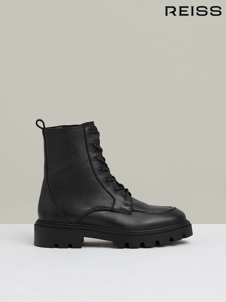 Reiss Black Ellie Leather Lace-Up Boots (AA4580) | AED1,642