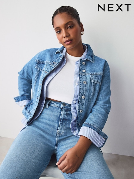 Mid Blue - Fuller Bust Fitted Denim Jacket