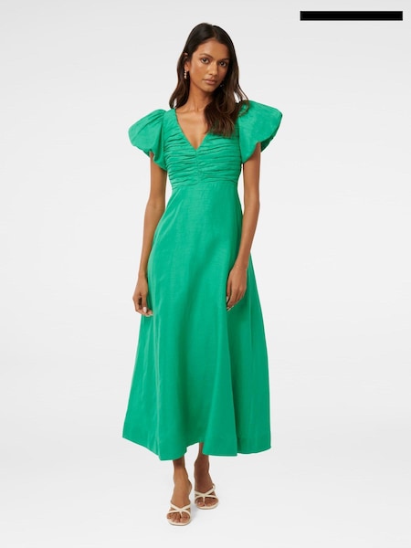 Forever New Green Pure Linen June Petite Ruched Midi Dress (AA4888) | €82