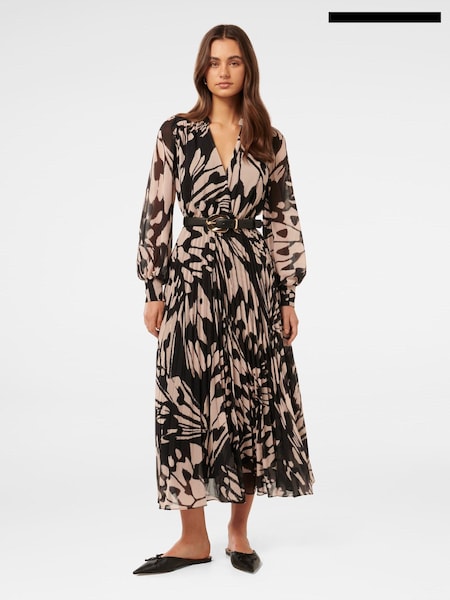 Forever New Black Saskia Pleat Wrap Midi Dress (AA4911) | €70