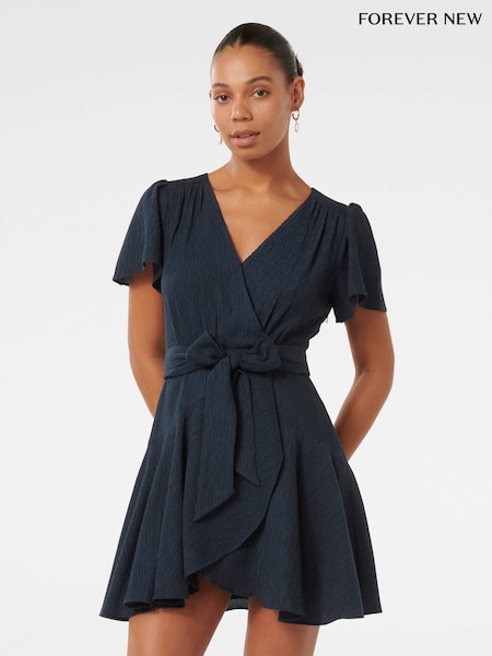 Albastru - Forever New Chrissie Flutter Sleeves Mini Dress (AA4913) | 417 LEI