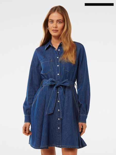 Forever New Blue Colette Cotton/Linen Mix Denim Shirt Dress (AA4918) | €47