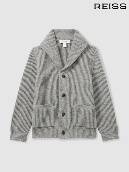 Reiss Grey Melange Nimbus 13-14 yrs Ribbed Shawl Cardigan With Merino Wool (AA4985) | €30