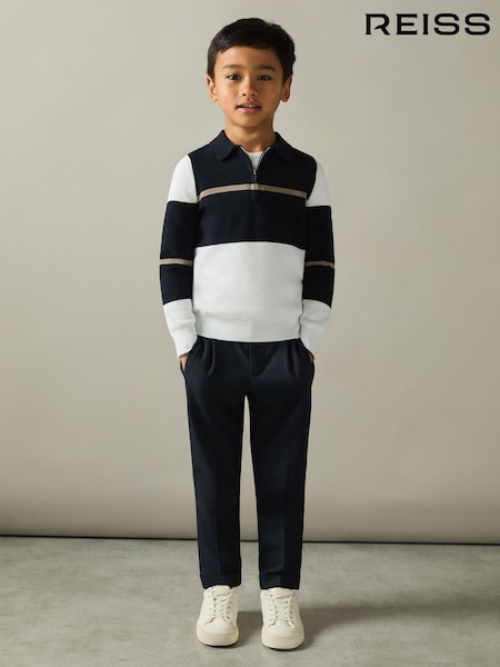 Mornarica/bela/kamelja - Reiss Tokyo Colour-Block Half-Zip Polo Shirt (AA4986) | € 55