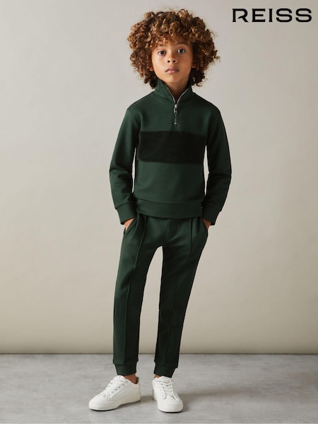 Reiss Emerald Green Selin 3-9 yrs Slim Fit Half-Zip Funnel Neck Velour Sweatshirt (AA4998) | €50